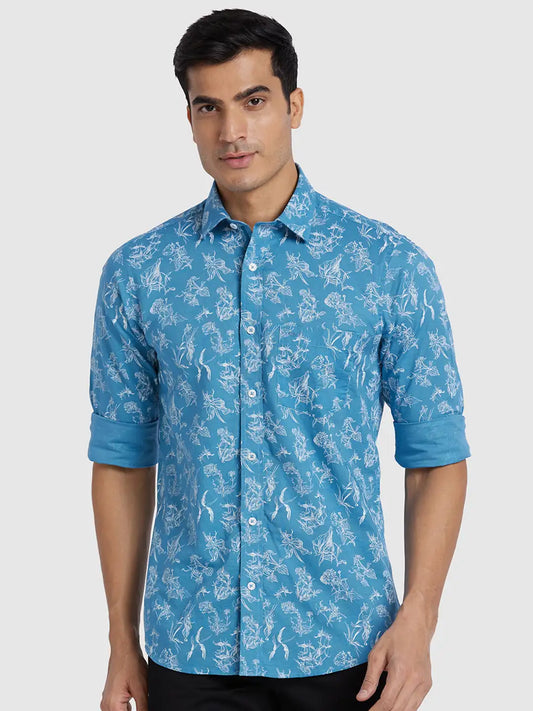 ColorPlus Men Maroon Print Regular Fit Cotton Blend Full Sleeve Shirt