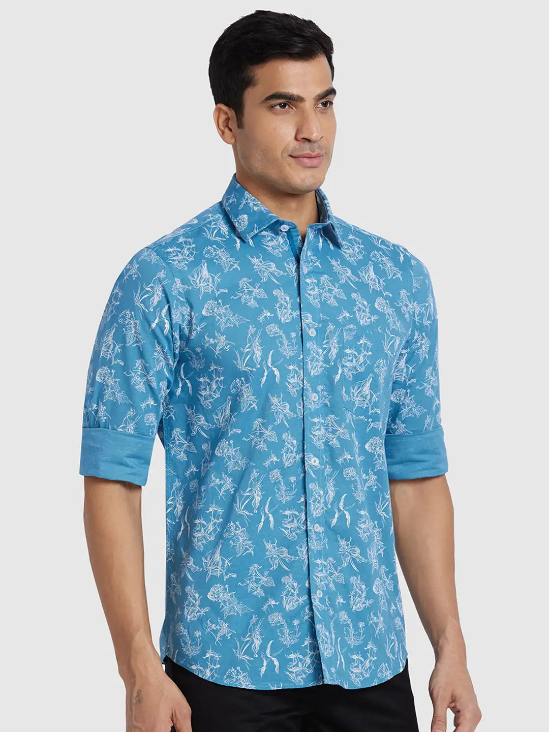 ColorPlus Men Maroon Print Regular Fit Cotton Blend Full Sleeve Shirt