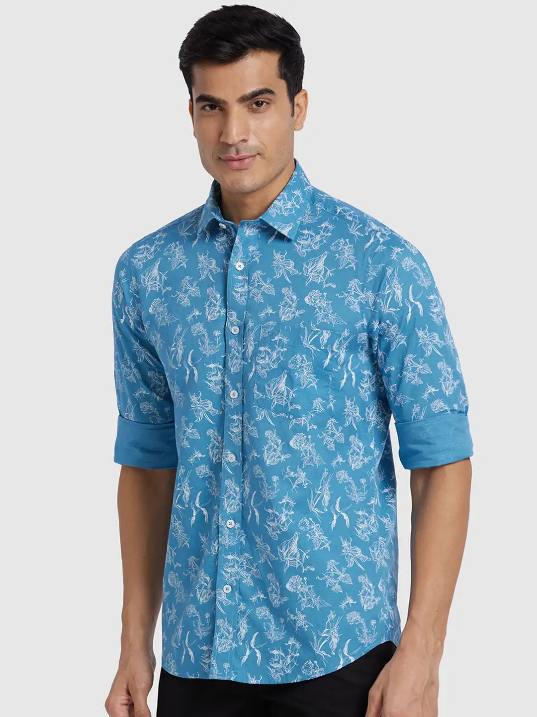 ColorPlus Men Maroon Print Regular Fit Cotton Blend Full Sleeve Shirt