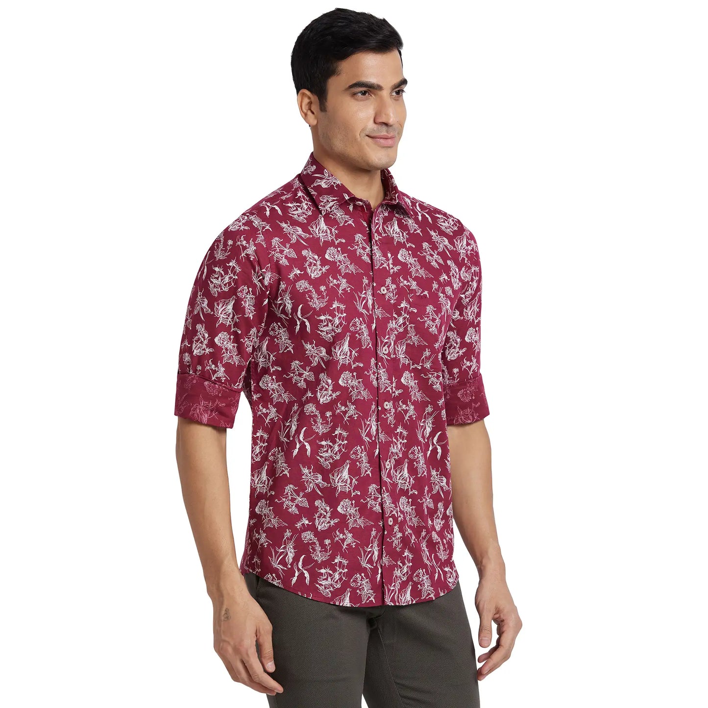 ColorPlus Men Blue Print Regular Fit Cotton Full Sleeve Shirt