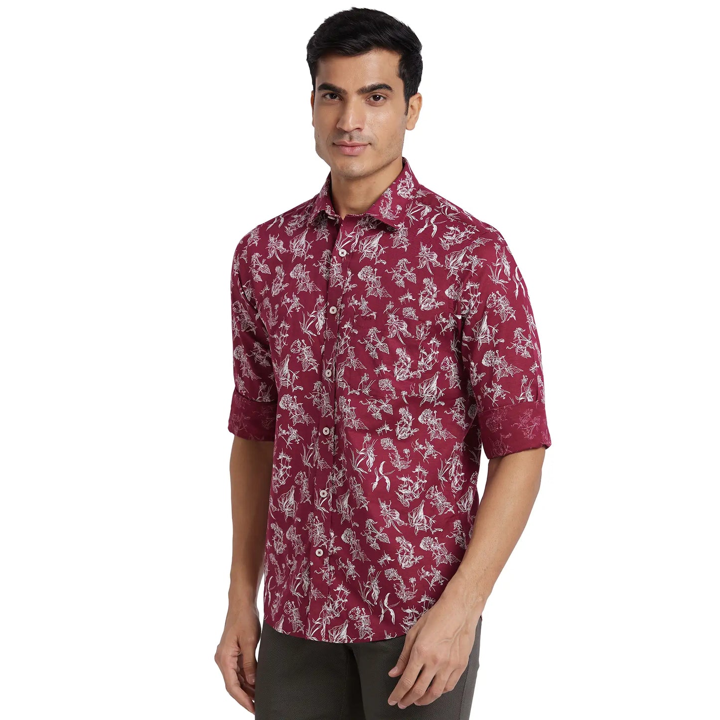 ColorPlus Men Blue Print Regular Fit Cotton Full Sleeve Shirt