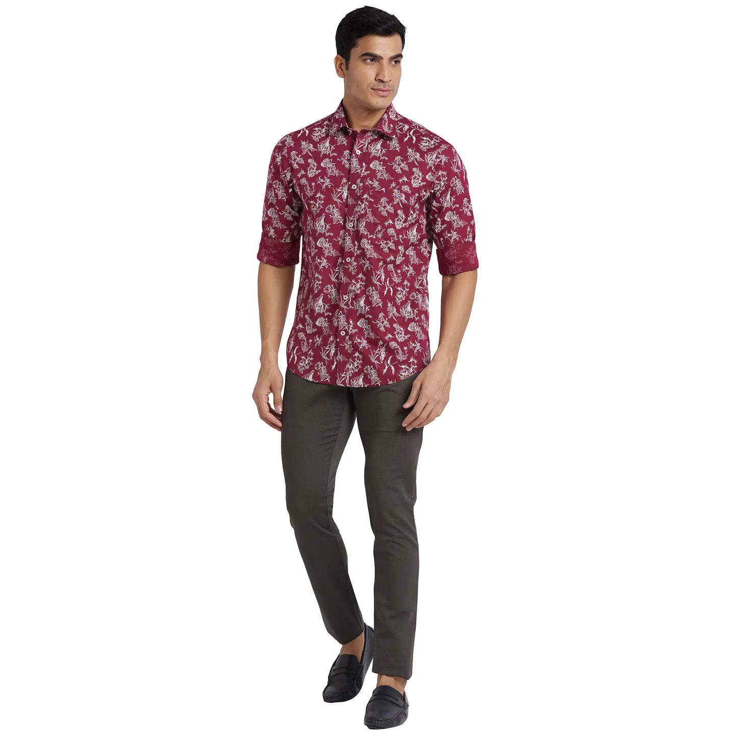 ColorPlus Men Blue Print Regular Fit Cotton Full Sleeve Shirt