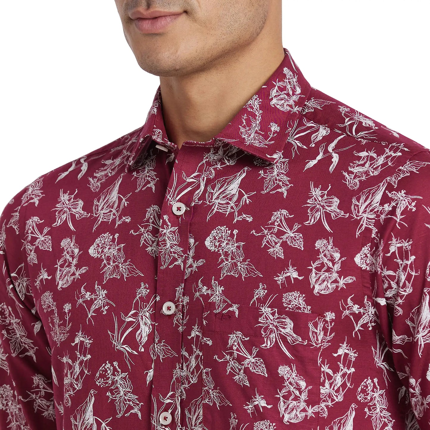 ColorPlus Men Blue Print Regular Fit Cotton Full Sleeve Shirt