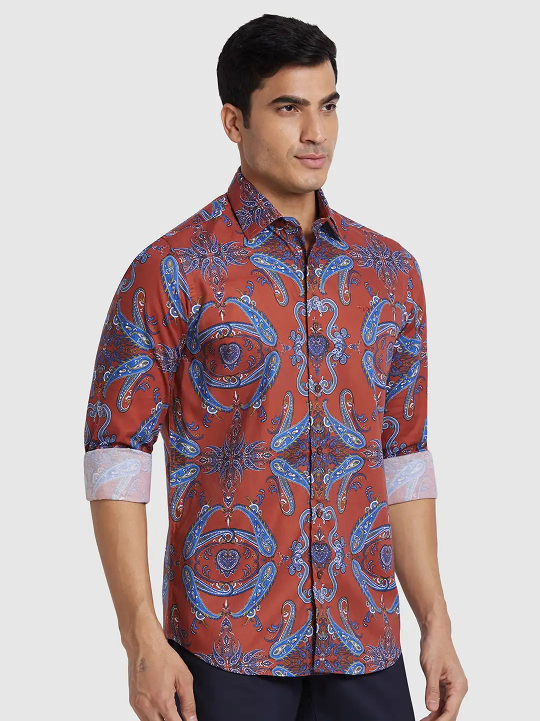 Men Maroon Regular Fit Print  Cotton Full Sleeve  Shirts
