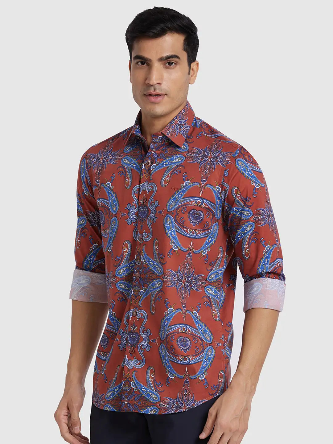 Men Maroon Regular Fit Print  Cotton Full Sleeve  Shirts