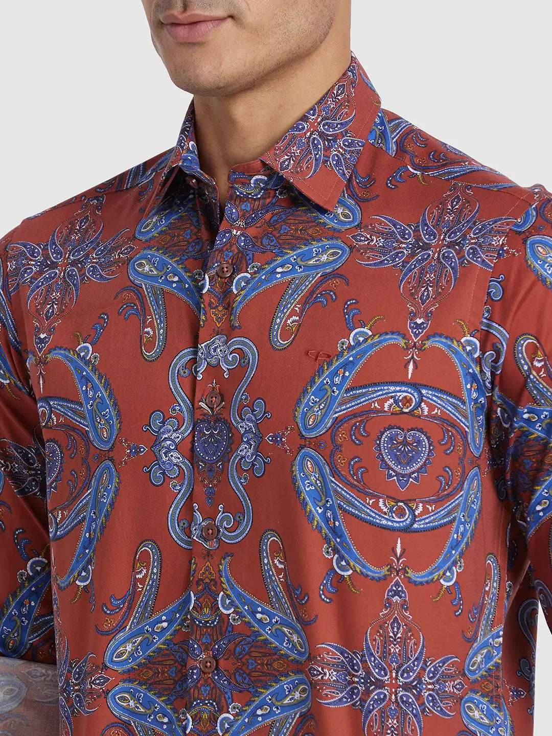 Men Maroon Regular Fit Print  Cotton Full Sleeve  Shirts