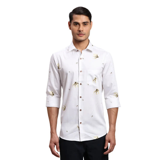 Men Blue Regular Fit Print Cotton Full Sleeves Shirts