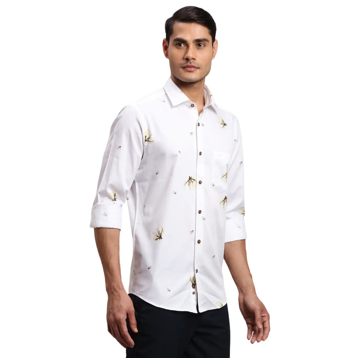 Men Blue Regular Fit Print Cotton Full Sleeves Shirts