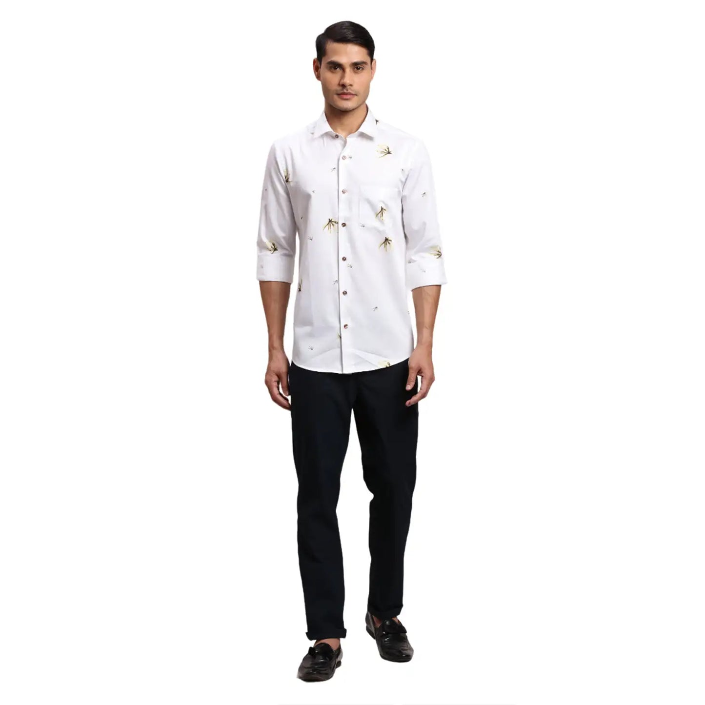 Men Blue Regular Fit Print Cotton Full Sleeves Shirts