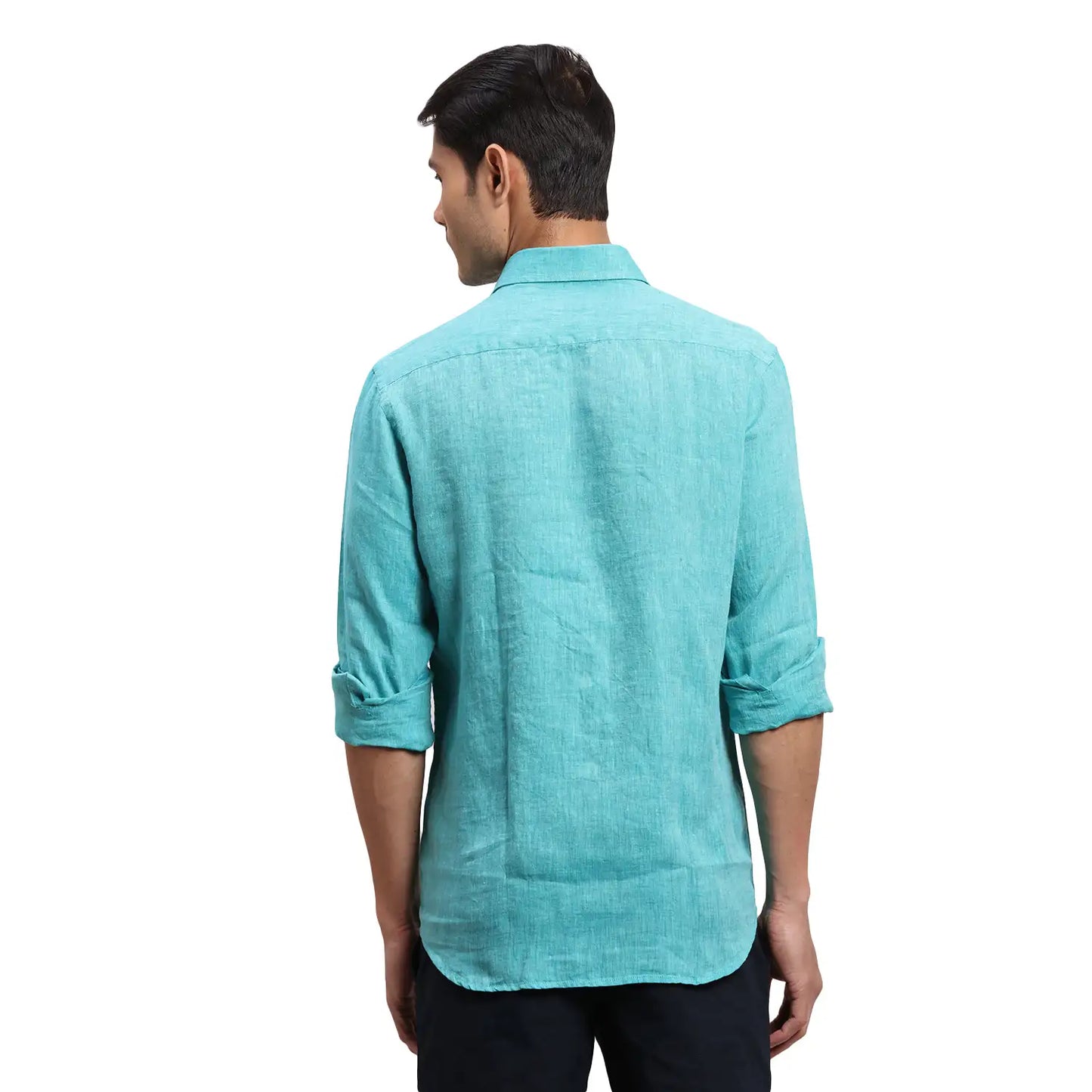 Men Red Regular Fit Weft Chambray Linen Full Sleeves Shirts