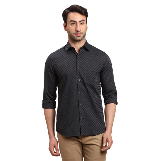 Men Red Regular Fit Checks Cotton Full Sleeves Shirts