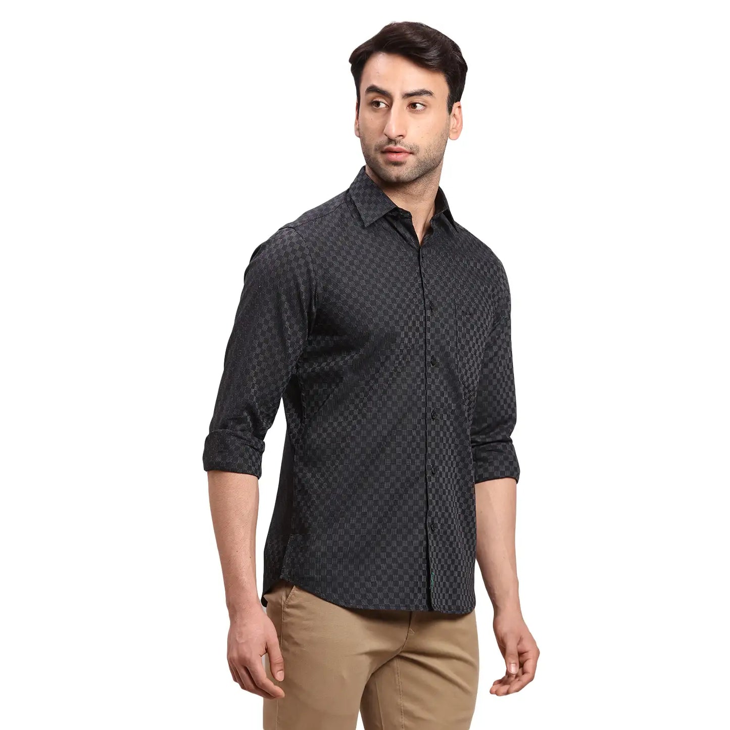 Men Red Regular Fit Checks Cotton Full Sleeves Shirts