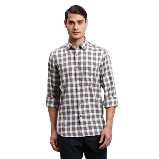Men Brown Regular Fit Checks  Cotton Full Sleeve  Shirts