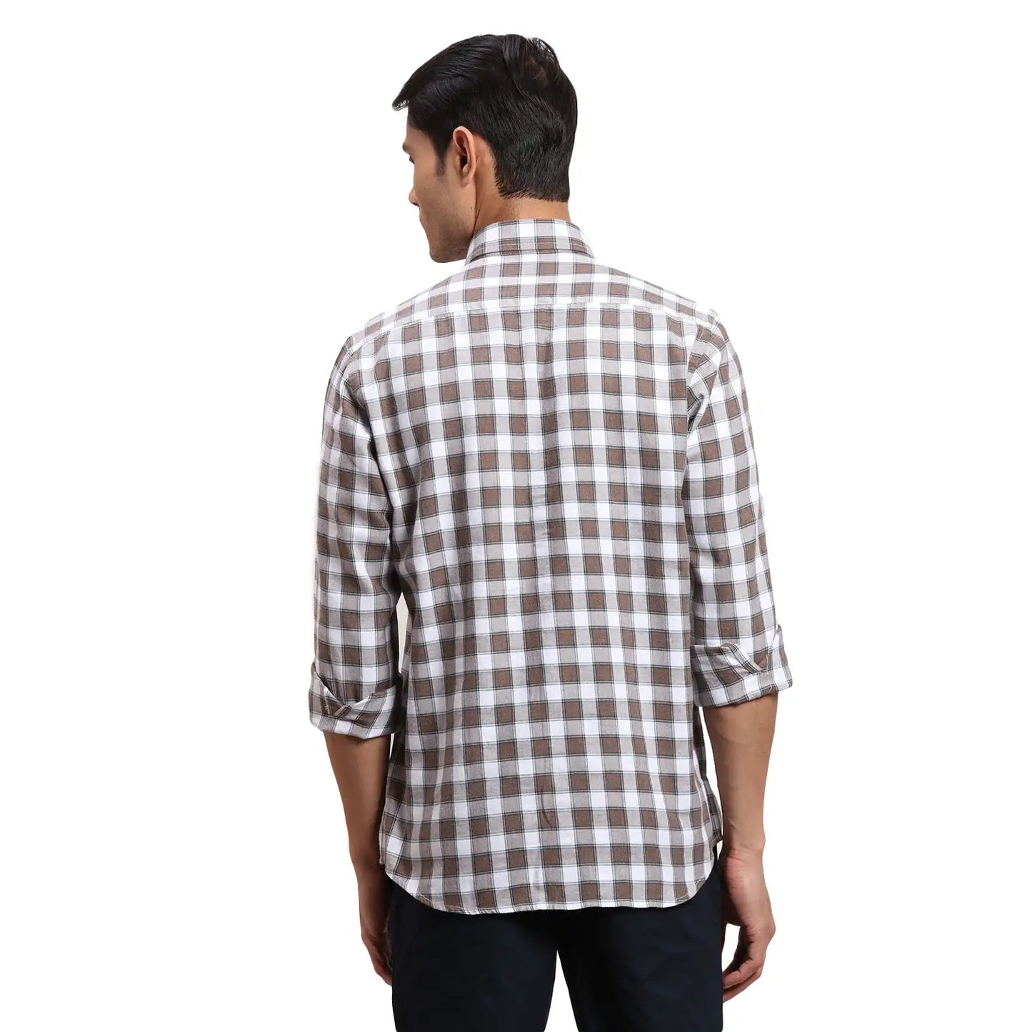 Men Brown Regular Fit Checks  Cotton Full Sleeve  Shirts