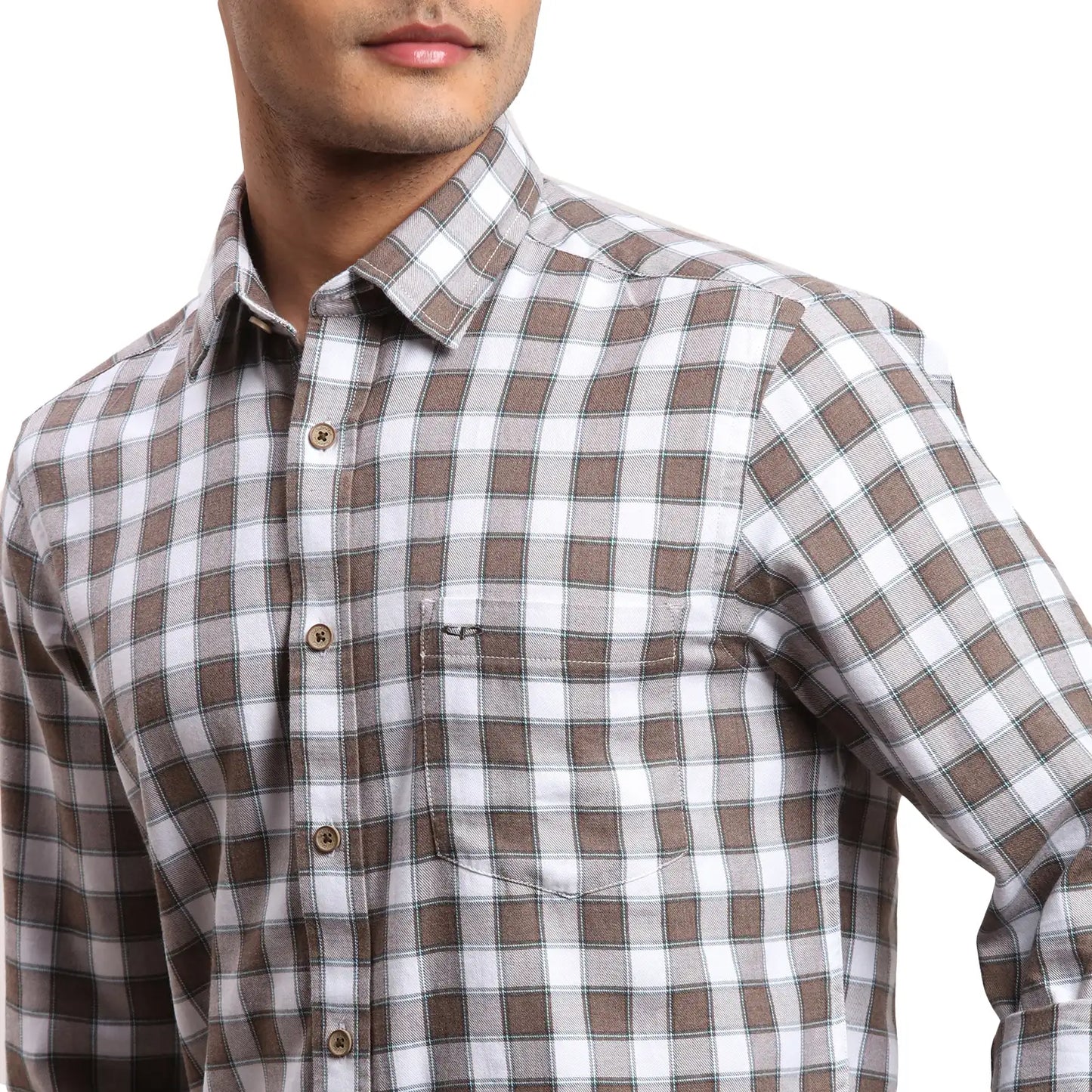 Men Brown Regular Fit Checks  Cotton Full Sleeve  Shirts