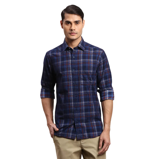Men Red Regular Fit Checks Cotton Full Sleeves Shirts