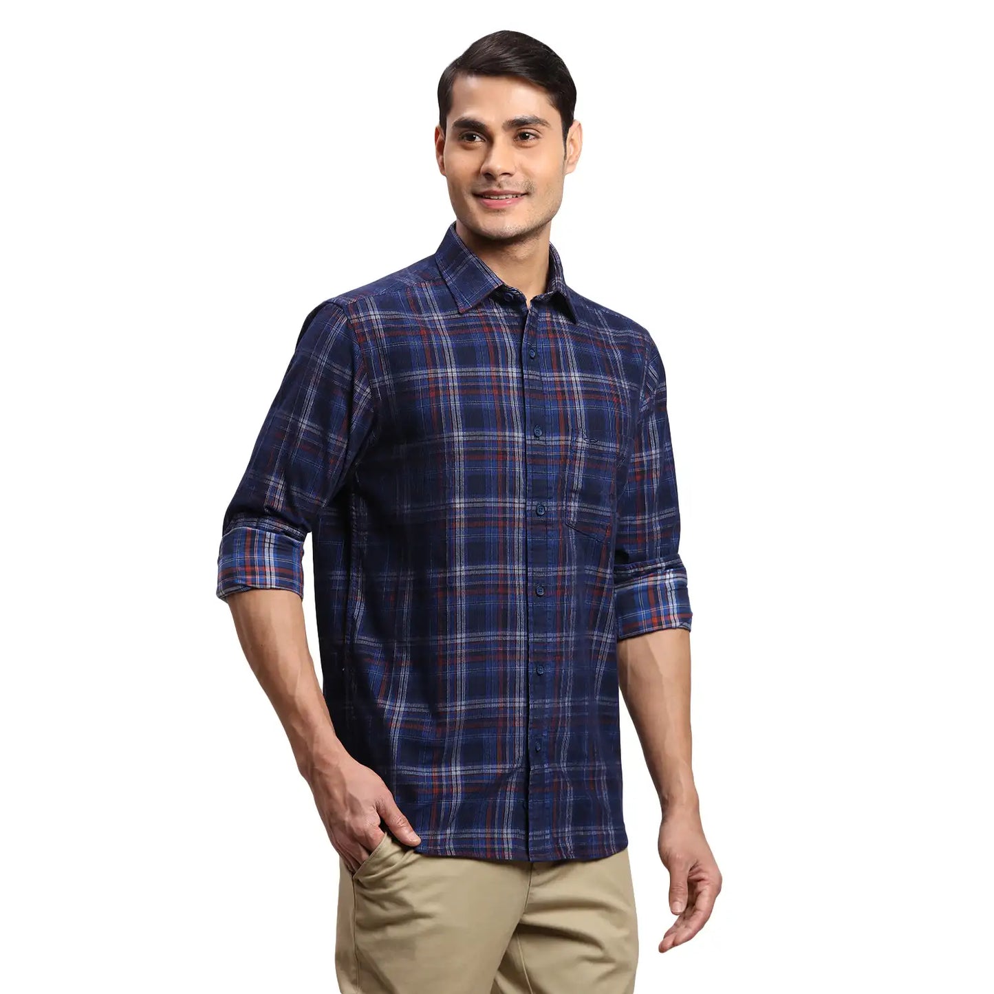 Men Red Regular Fit Checks Cotton Full Sleeves Shirts