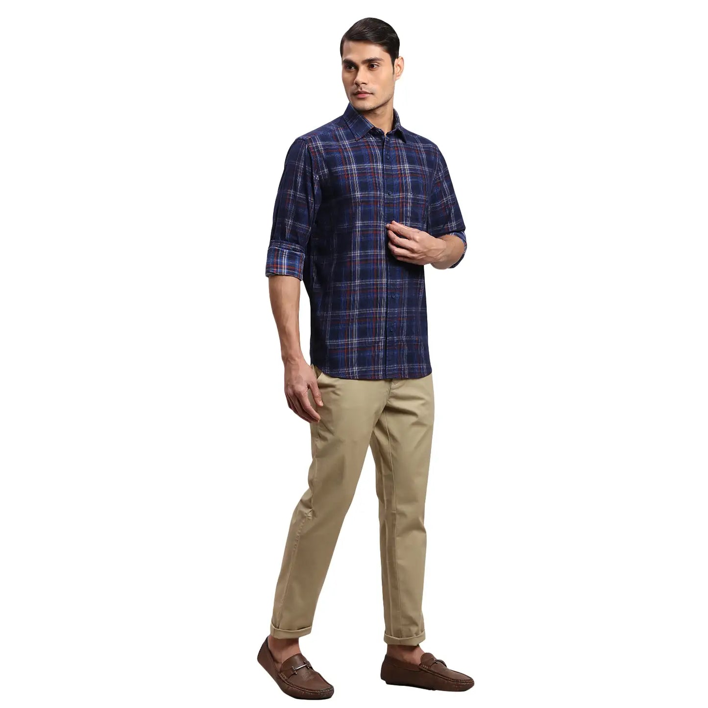 Men Red Regular Fit Checks Cotton Full Sleeves Shirts