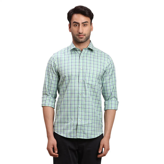 Men Blue Regular Fit Checks  Cotton Full Sleeve  Shirts