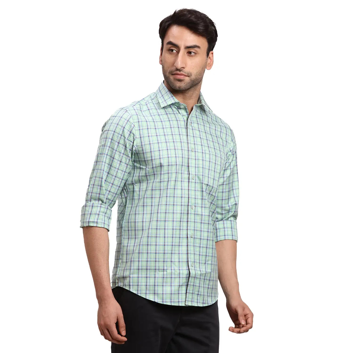 Men Blue Regular Fit Checks  Cotton Full Sleeve  Shirts