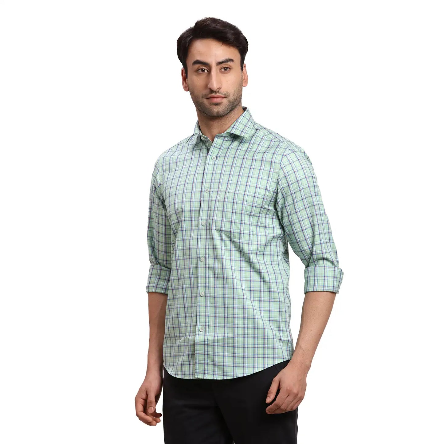 Men Blue Regular Fit Checks  Cotton Full Sleeve  Shirts