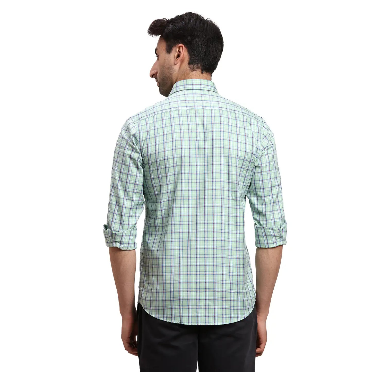 Men Blue Regular Fit Checks  Cotton Full Sleeve  Shirts