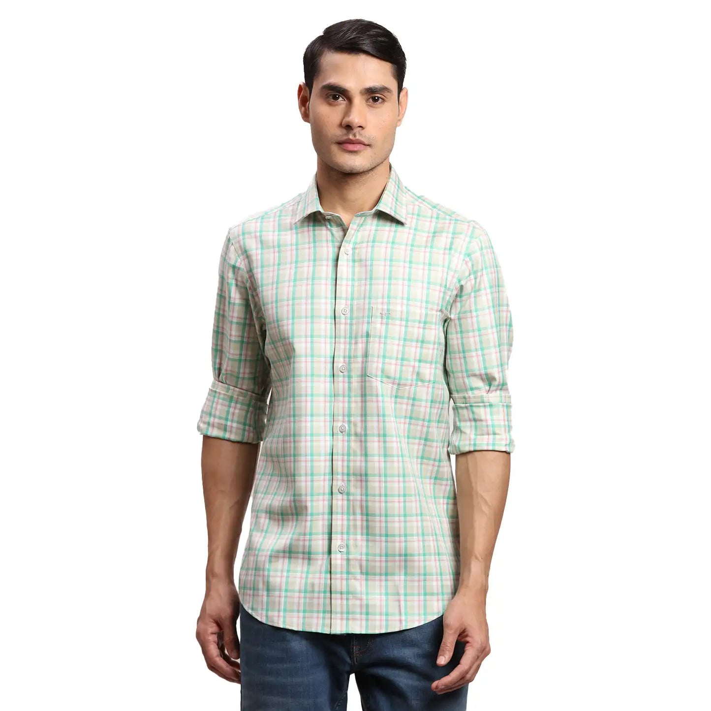 Men Red Regular Fit Checks  Cotton Full Sleeve  Shirts