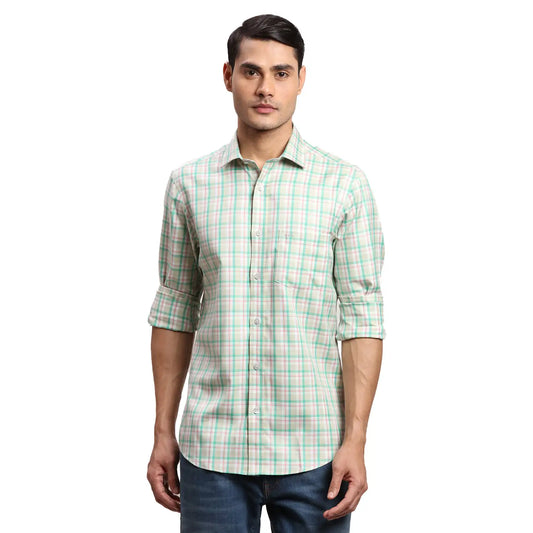 Men Red Regular Fit Checks  Cotton Full Sleeve  Shirts