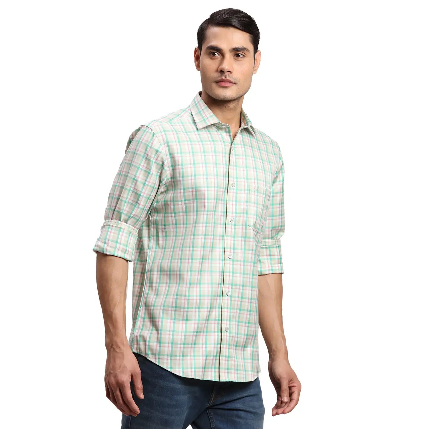 Men Red Regular Fit Checks  Cotton Full Sleeve  Shirts