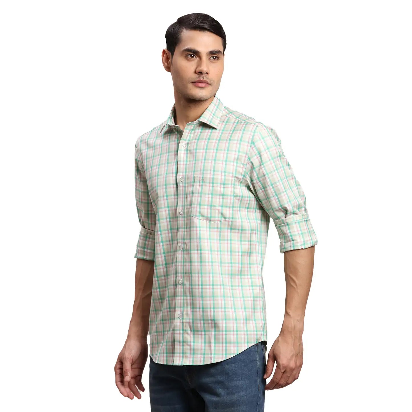 Men Red Regular Fit Checks  Cotton Full Sleeve  Shirts