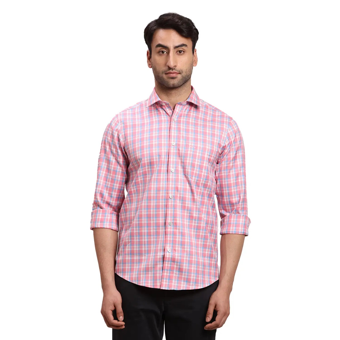 Men Blue Regular Fit Checks  Cotton Full Sleeve  Shirts