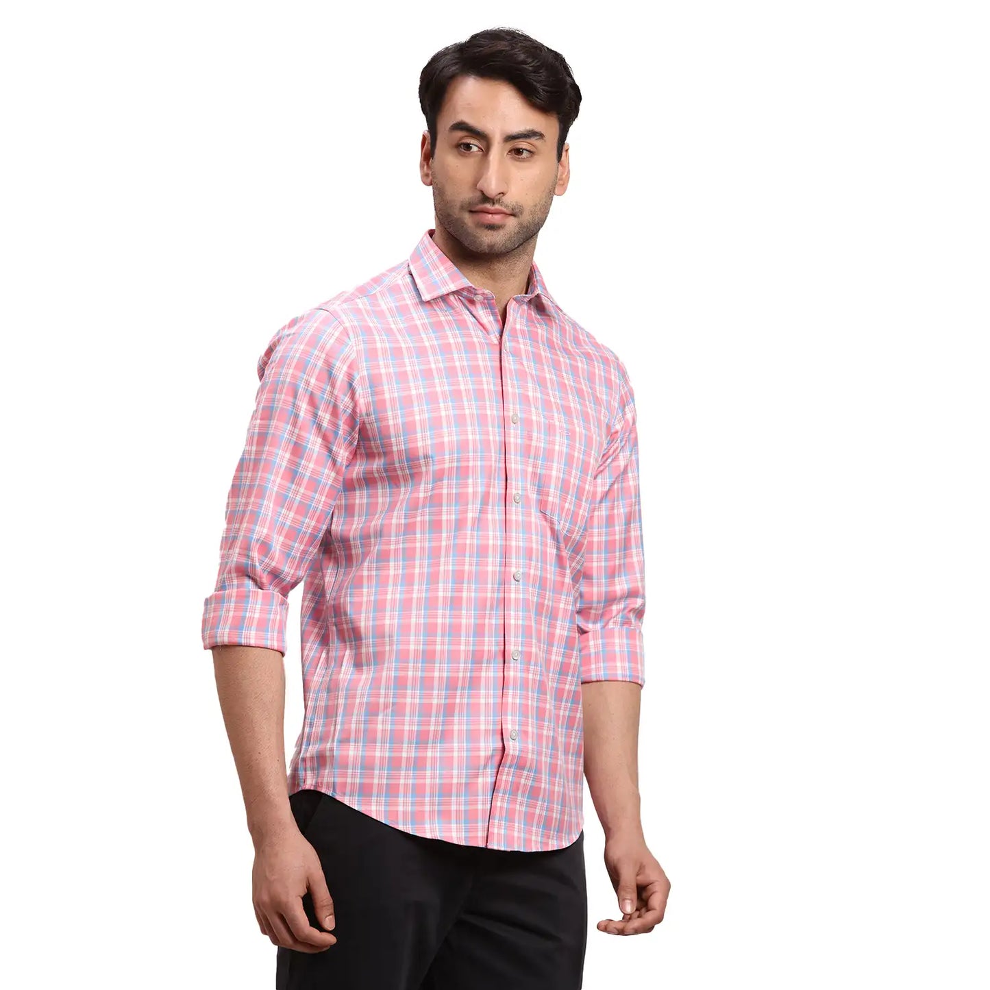 Men Blue Regular Fit Checks  Cotton Full Sleeve  Shirts