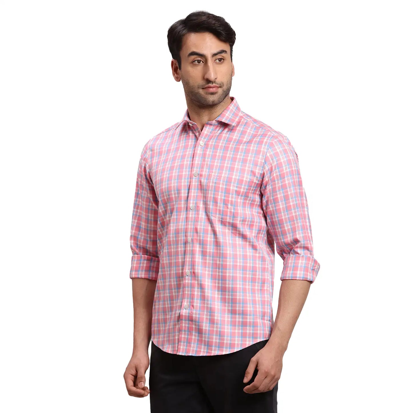 Men Blue Regular Fit Checks  Cotton Full Sleeve  Shirts