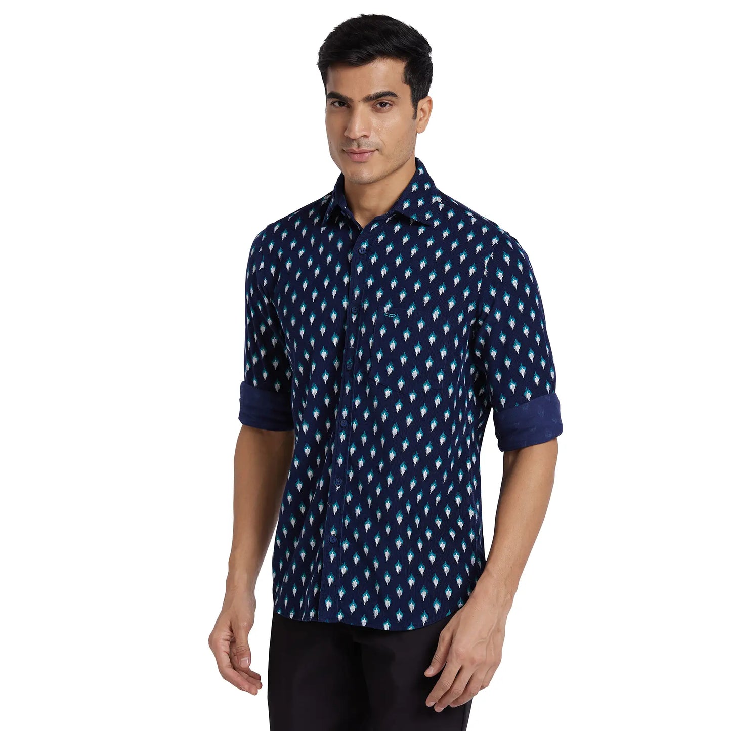 ColorPlus Men Blue Solid Regular Fit Cotton Full Sleeve Shirt