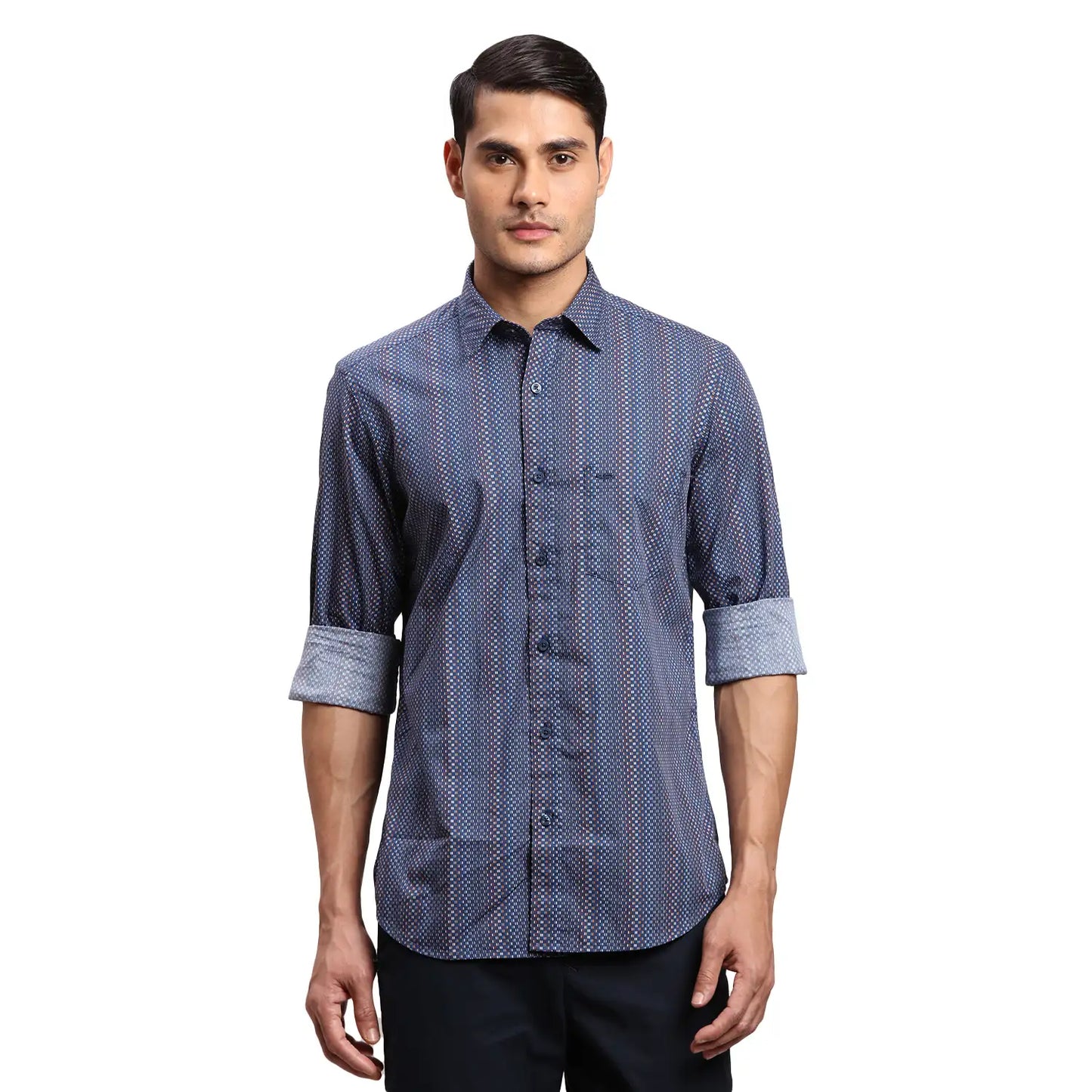 Men White Regular Fit Print Cotton Full Sleeves Shirts