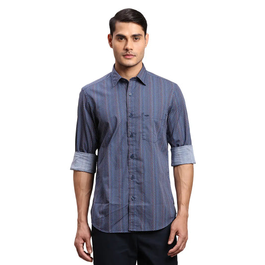 Men White Regular Fit Print Cotton Full Sleeves Shirts