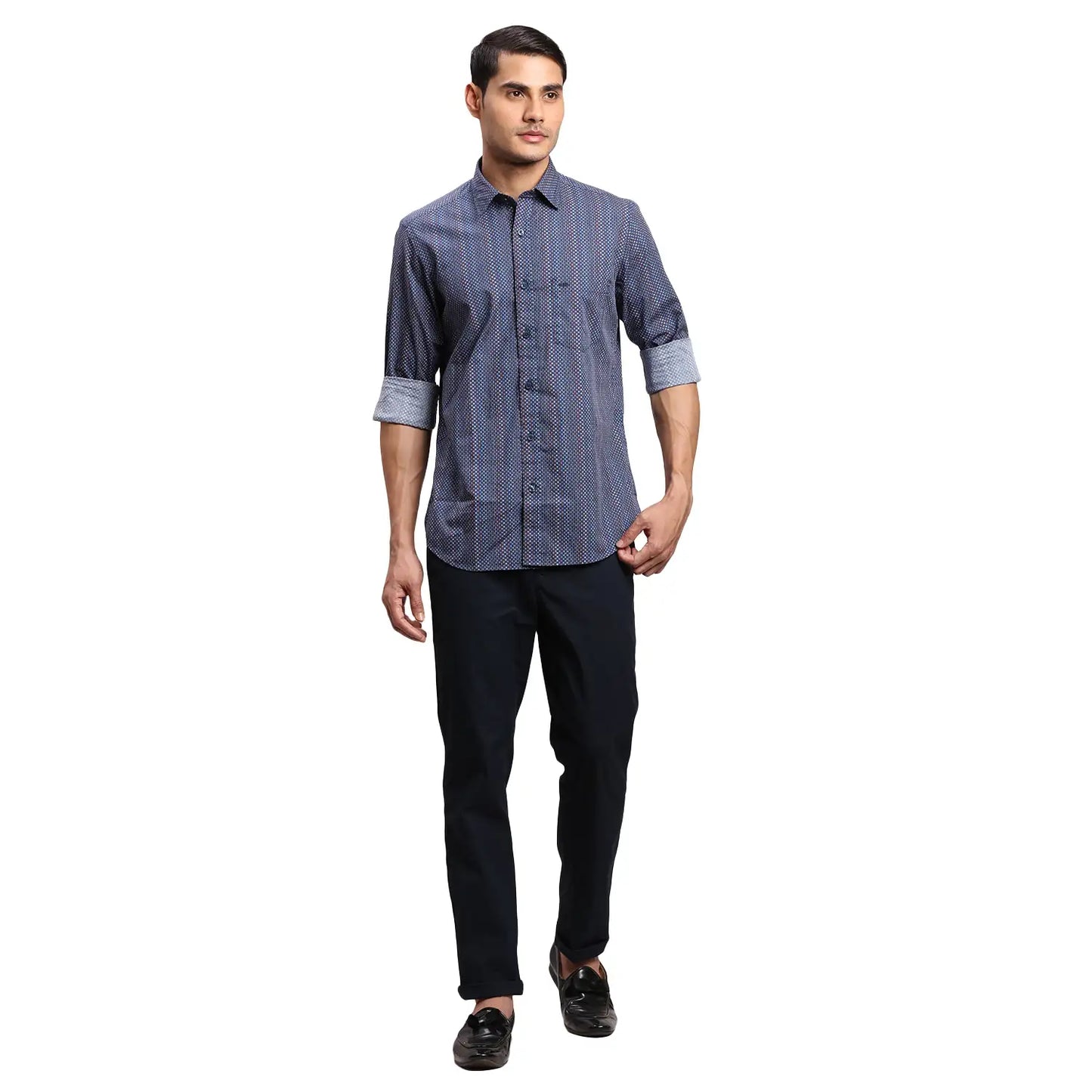 Men White Regular Fit Print Cotton Full Sleeves Shirts