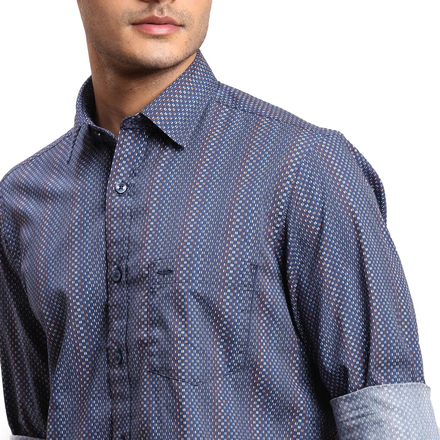 Men White Regular Fit Print Cotton Full Sleeves Shirts