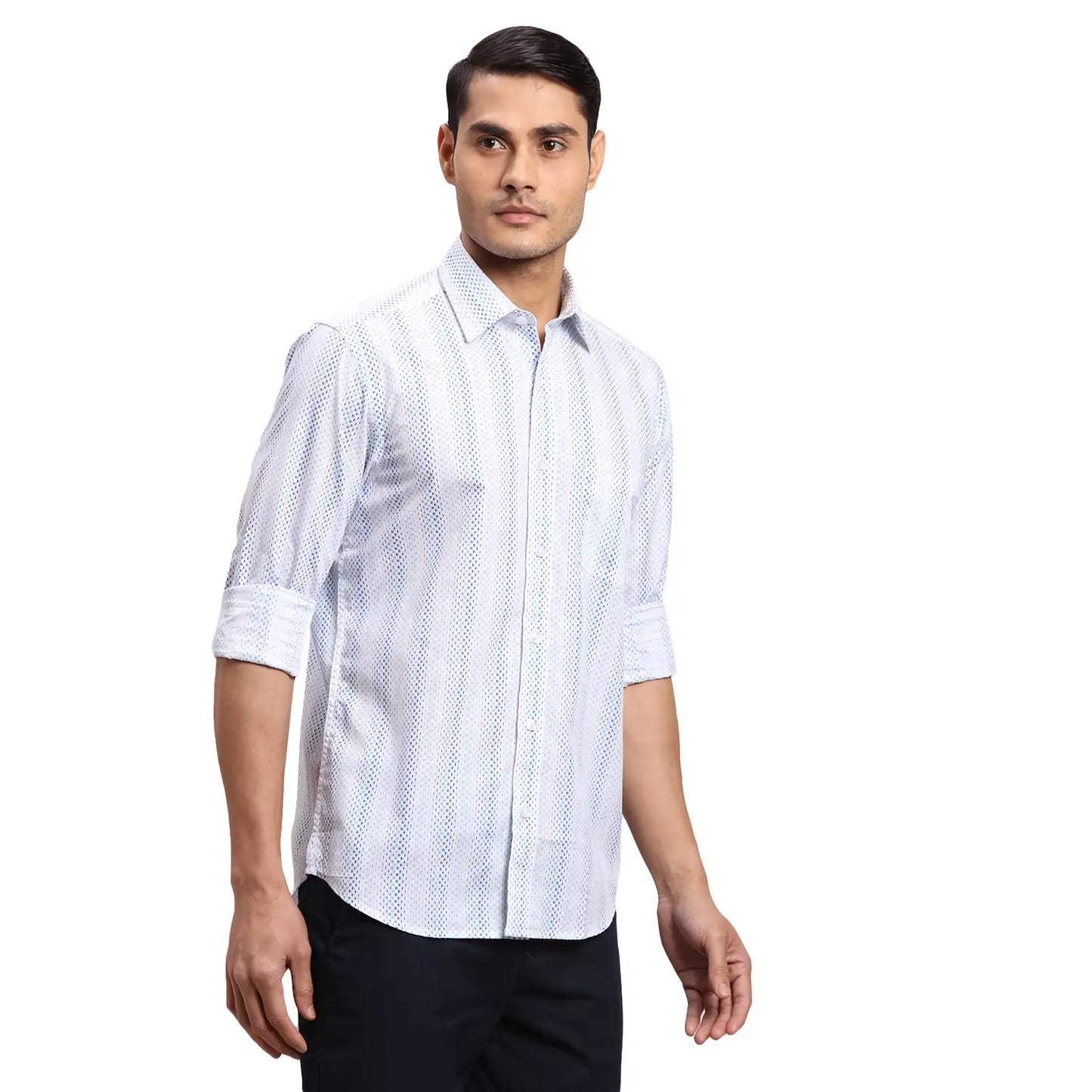 Men Blue Regular Fit Print Cotton Full Sleeves Shirts