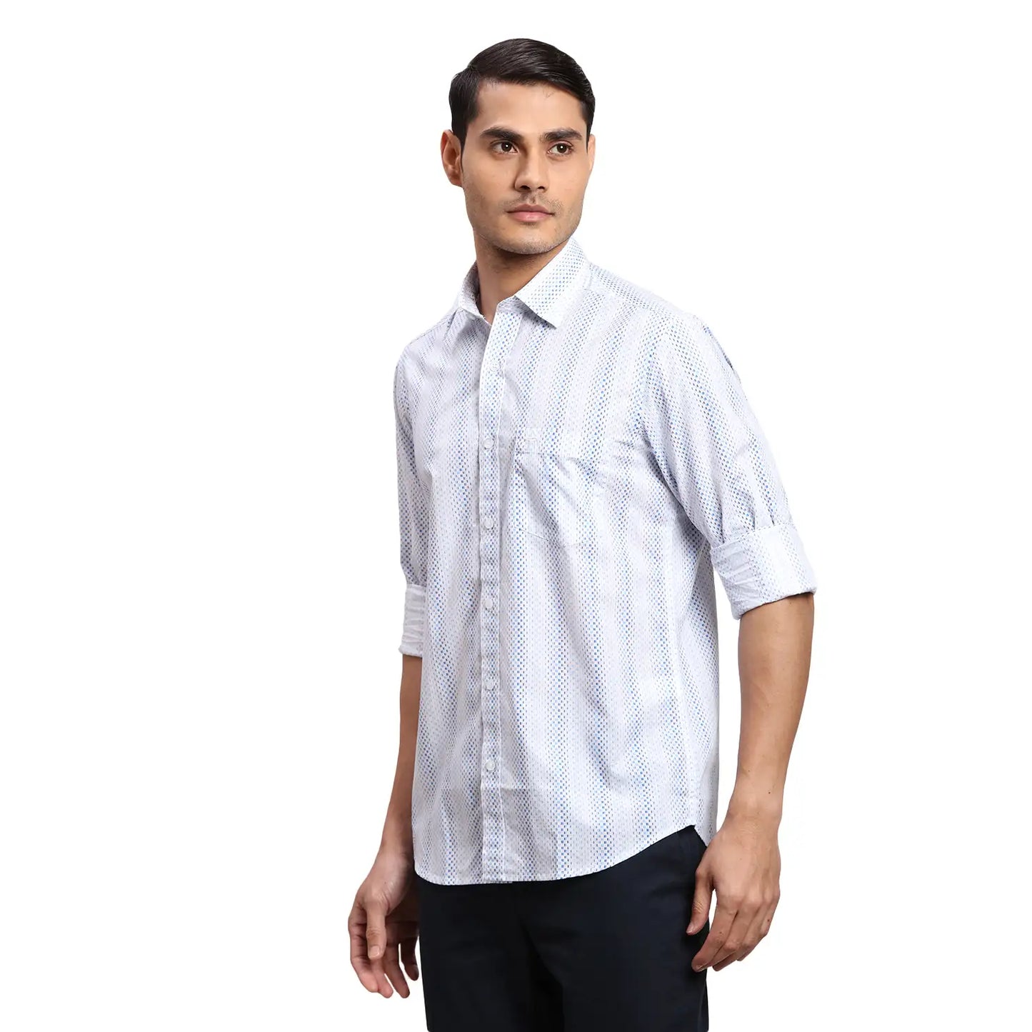 Men Blue Regular Fit Print Cotton Full Sleeves Shirts