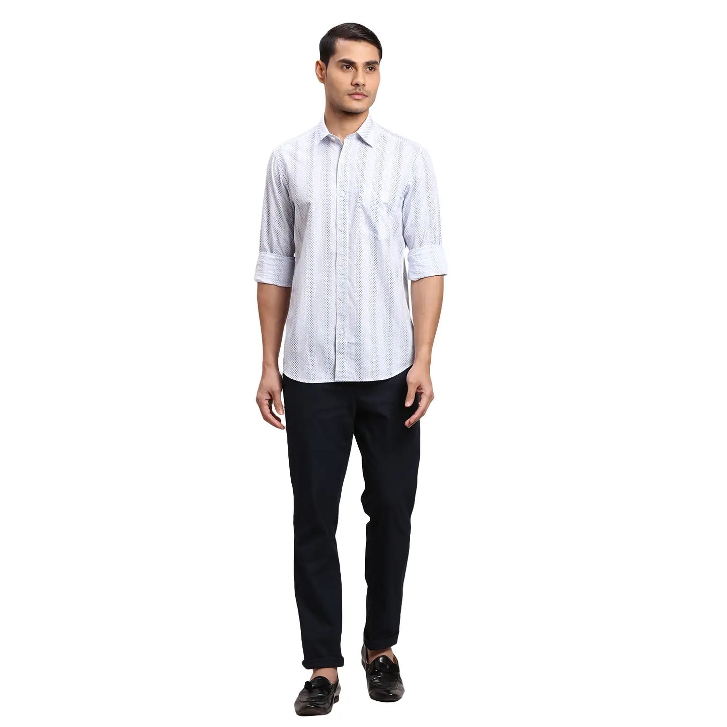 Men Blue Regular Fit Print Cotton Full Sleeves Shirts