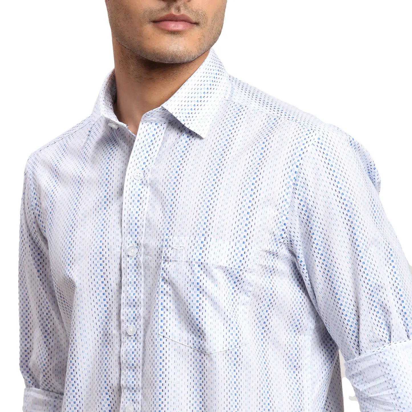 Men Blue Regular Fit Print Cotton Full Sleeves Shirts
