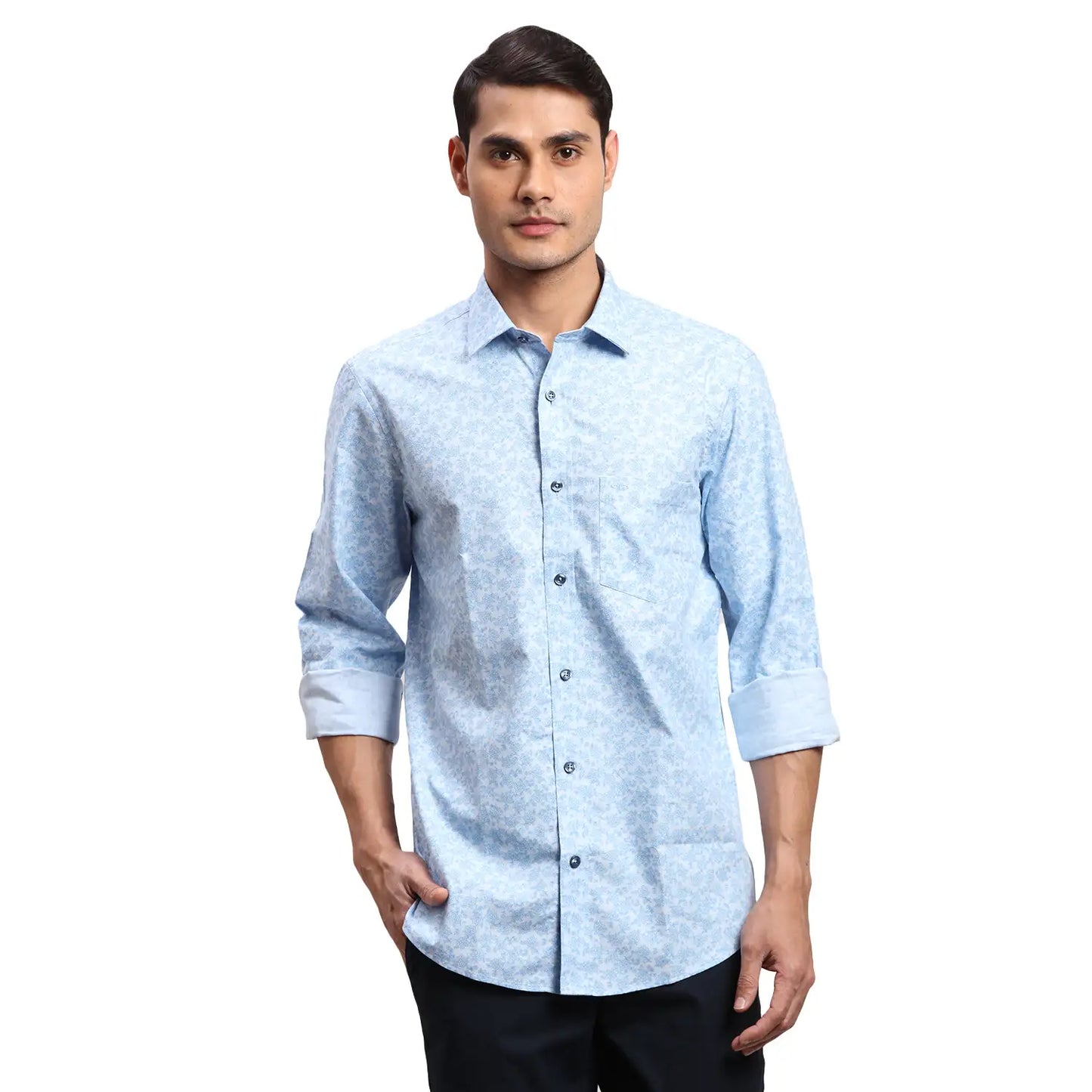 Men Blue Regular Fit Dobby Cotton Full Sleeves Shirts