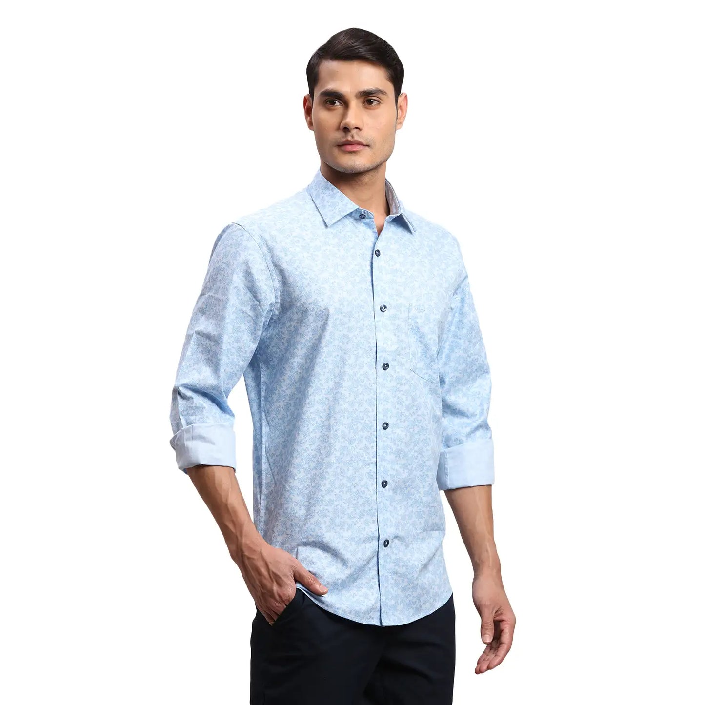 Men Blue Regular Fit Dobby Cotton Full Sleeves Shirts