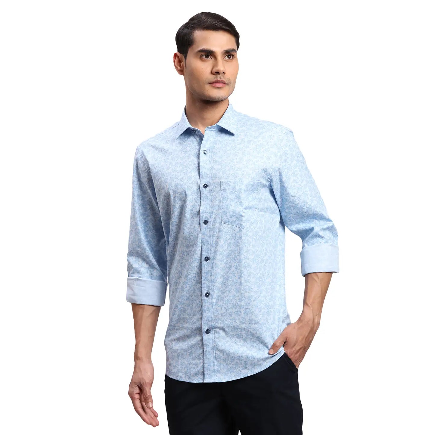 Men Blue Regular Fit Dobby Cotton Full Sleeves Shirts