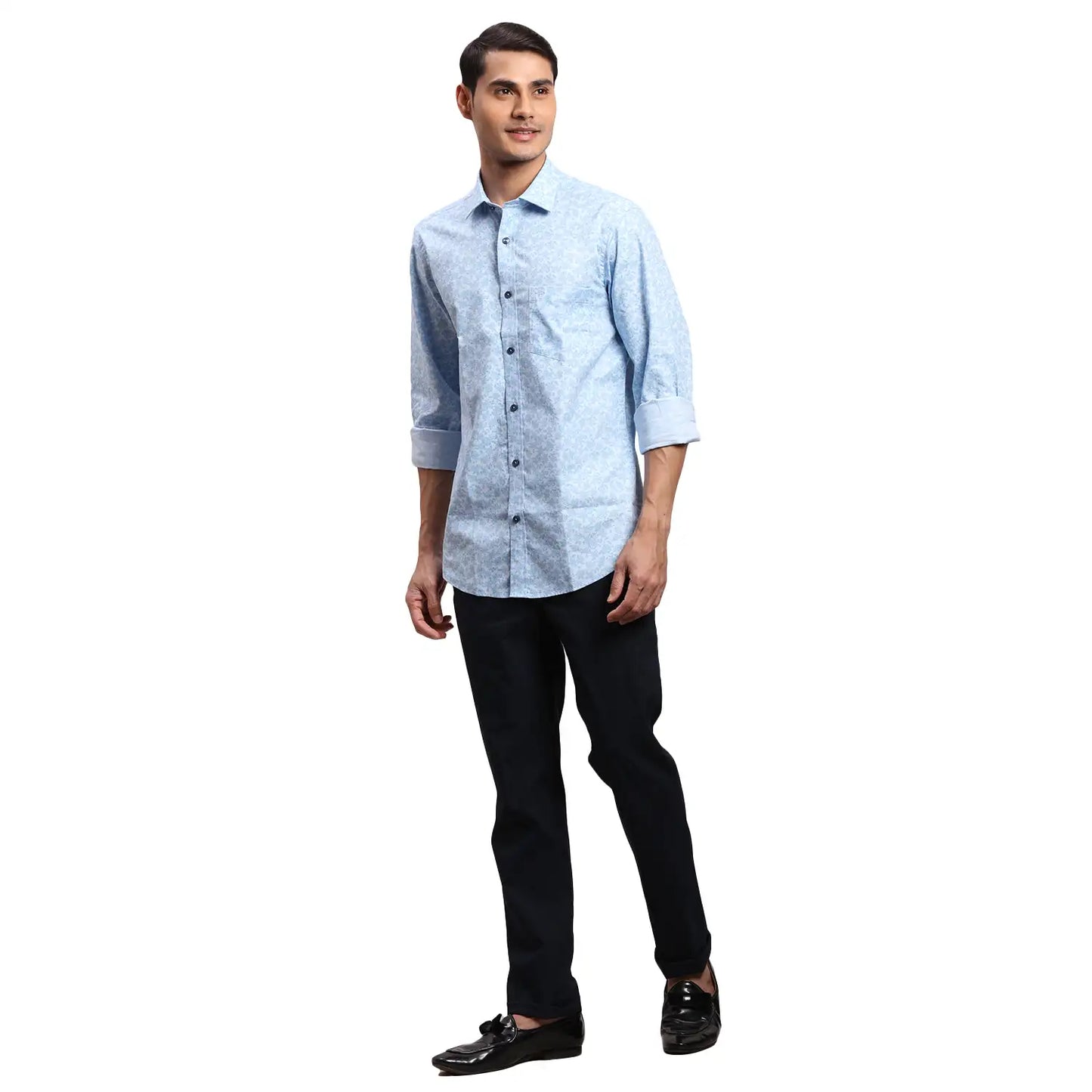 Men Blue Regular Fit Dobby Cotton Full Sleeves Shirts