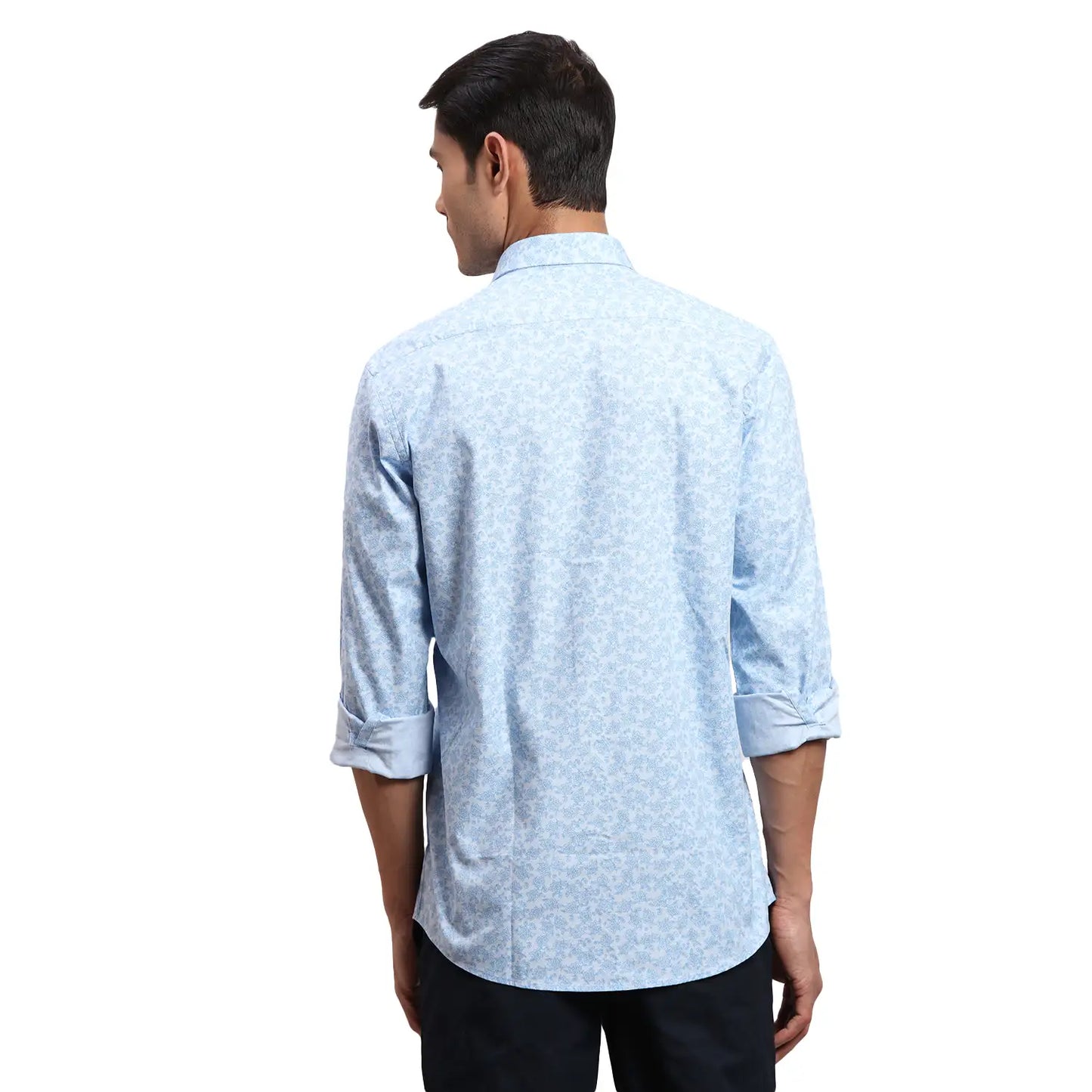 Men Blue Regular Fit Dobby Cotton Full Sleeves Shirts