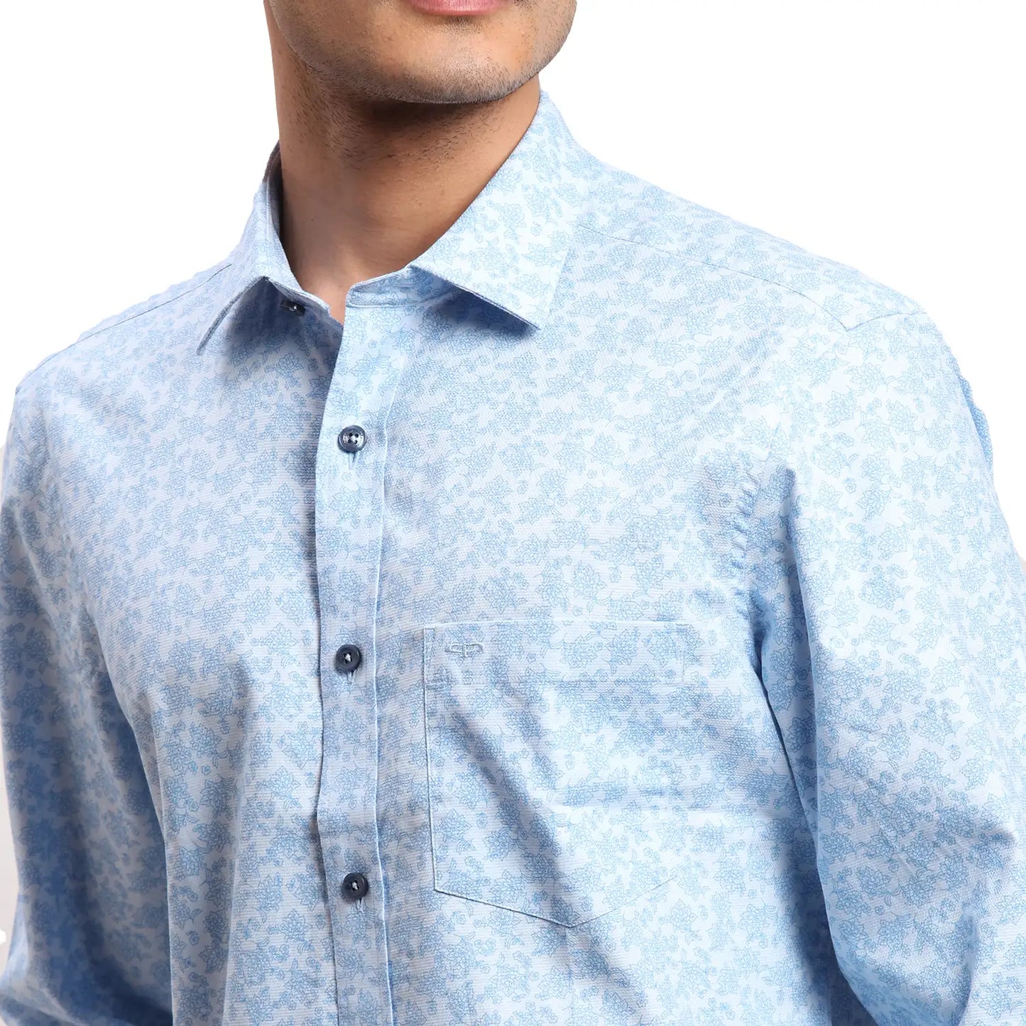 Men Blue Regular Fit Dobby Cotton Full Sleeves Shirts