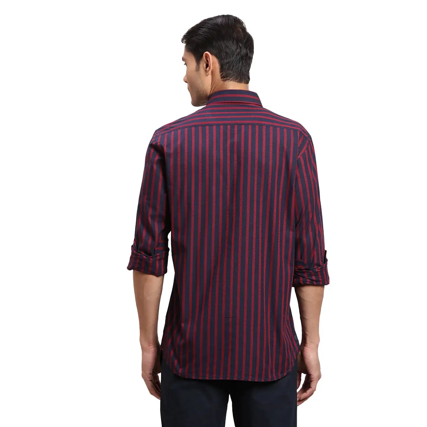 Men Violet Regular Fit Yarn Dyed Cotton Full Sleeves Shirts