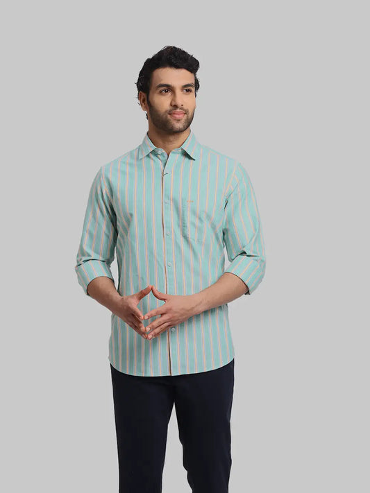 ColorPlus Regular Fit Striped Medium Red Shirt
